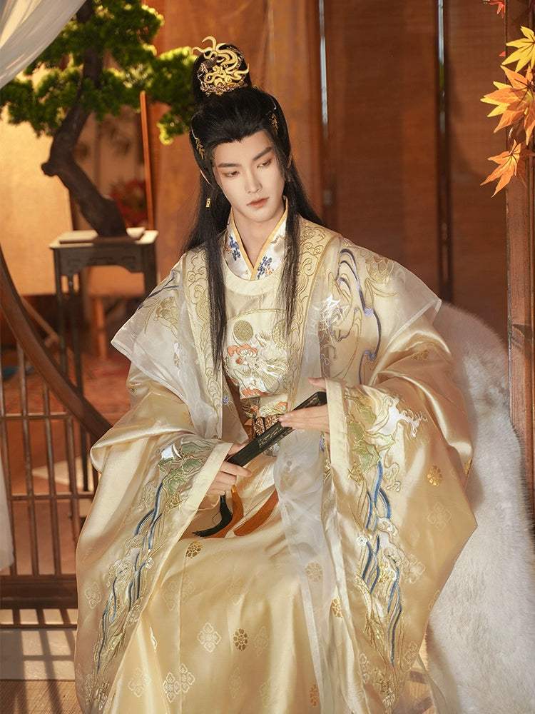 [Ling Ze 灵泽] Ming Dynasty | Round-neck Robe | Gold-thread Embroidery | Unisex