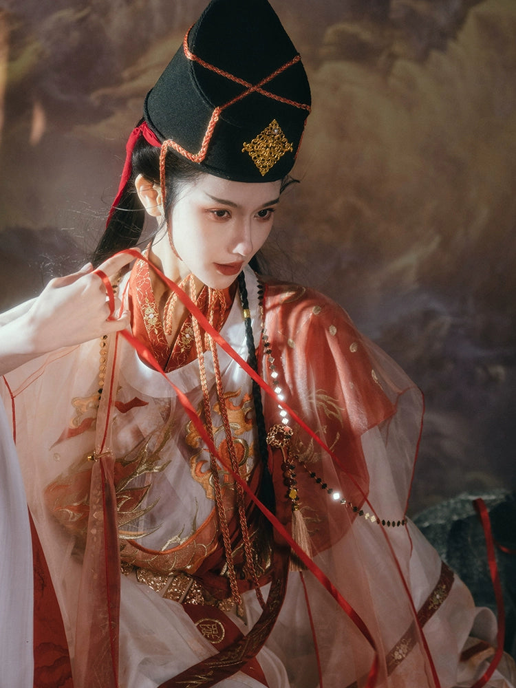 [The East 东方] Ming Dynasty | Round-neck Robe with Cape | Detailed Embroidery | Wide Sleeves | Unisex