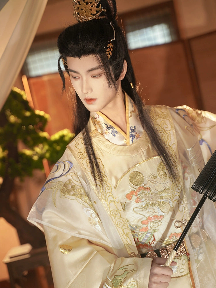 [Ling Ze 灵泽] Ming Dynasty | Round-neck Robe | Gold-thread Embroidery | Unisex