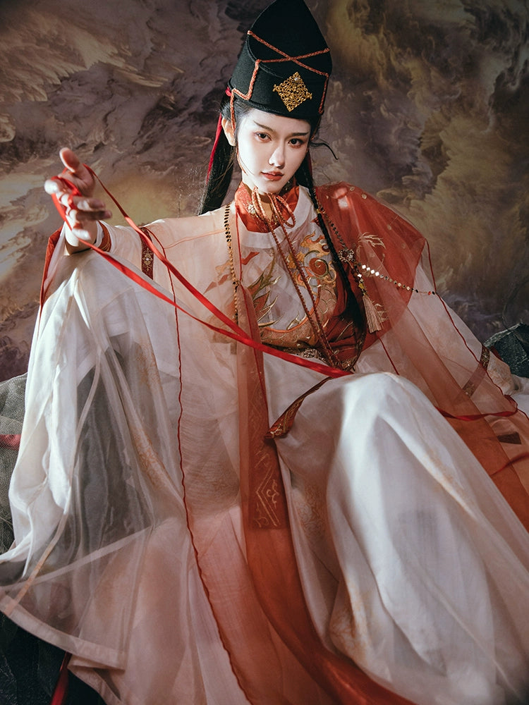 [The East 东方] Ming Dynasty | Round-neck Robe with Cape | Detailed Embroidery | Wide Sleeves | Unisex