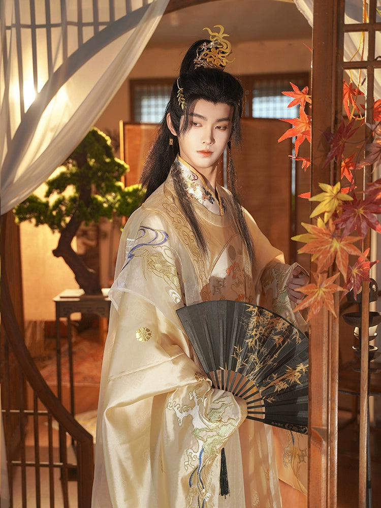 [Ling Ze 灵泽] Ming Dynasty | Round-neck Robe | Gold-thread Embroidery | Unisex