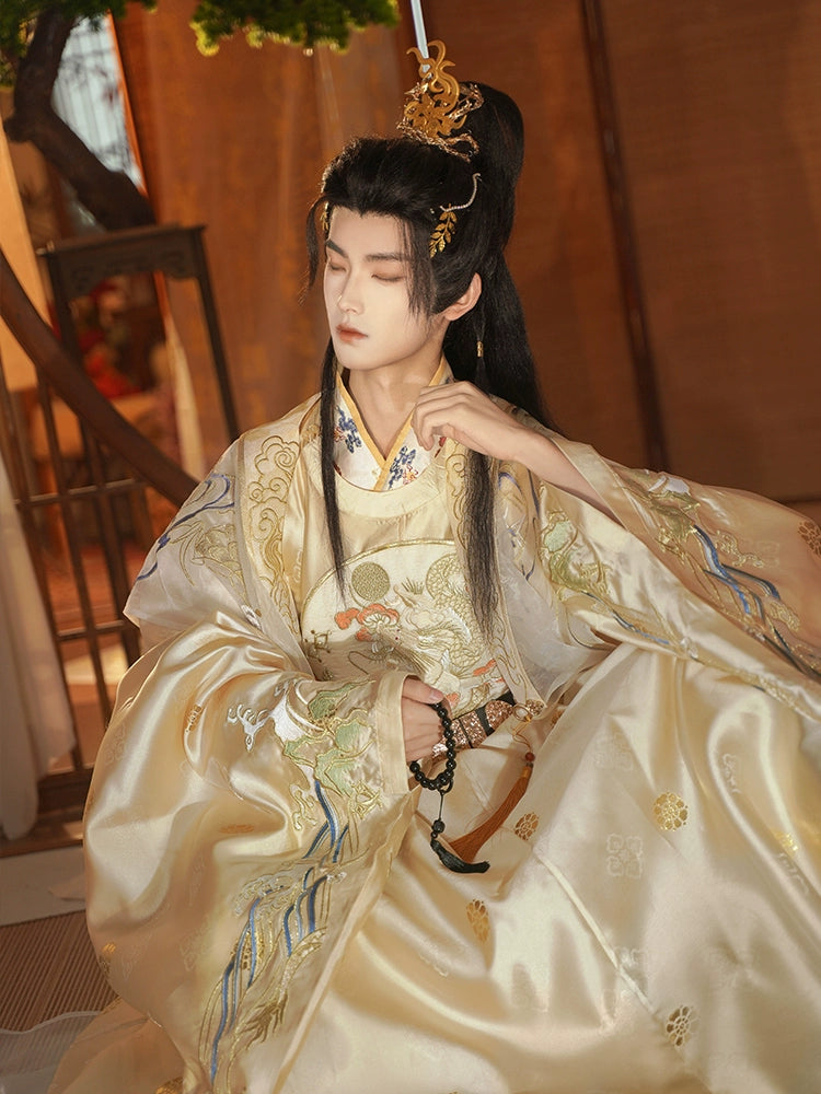 [Ling Ze 灵泽] Ming Dynasty | Round-neck Robe | Gold-thread Embroidery | Unisex