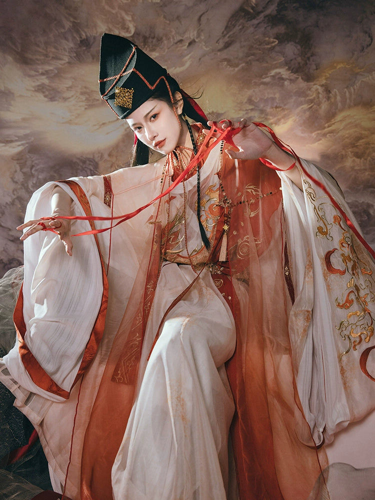 [The East 东方] Ming Dynasty | Round-neck Robe with Cape | Detailed Embroidery | Wide Sleeves | Unisex