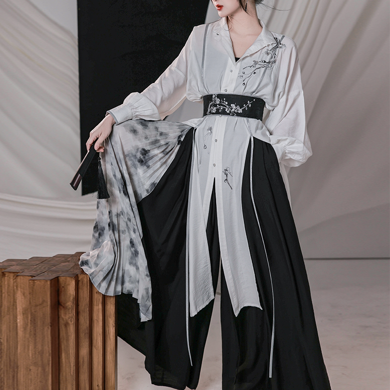 [Plum Blossom Verse 梅花词] Han-Style Set | Stand Collar Top & Wide-leg Pants | Spring & Autumn