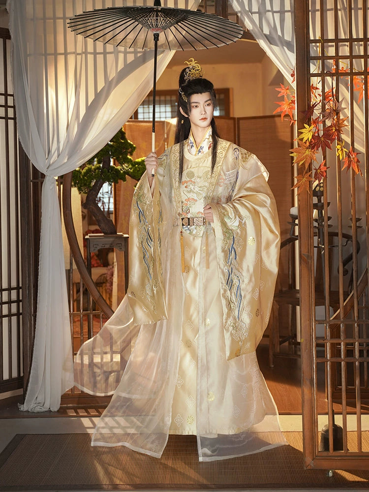 [Ling Ze 灵泽] Ming Dynasty | Round-neck Robe | Gold-thread Embroidery | Unisex